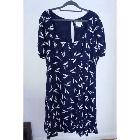 Maeve Anthropologie Fern Ruched Navy Print Dress - Picture 3 of 10